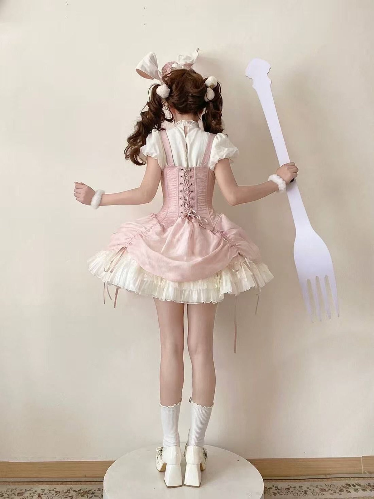 Sweet Pink Rabbit Lolita JSK Dress & Blouse Set with Bowknot