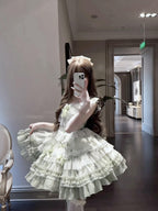 Sweet Green Lolita Princess Cupcake JSK Dress with Free Train