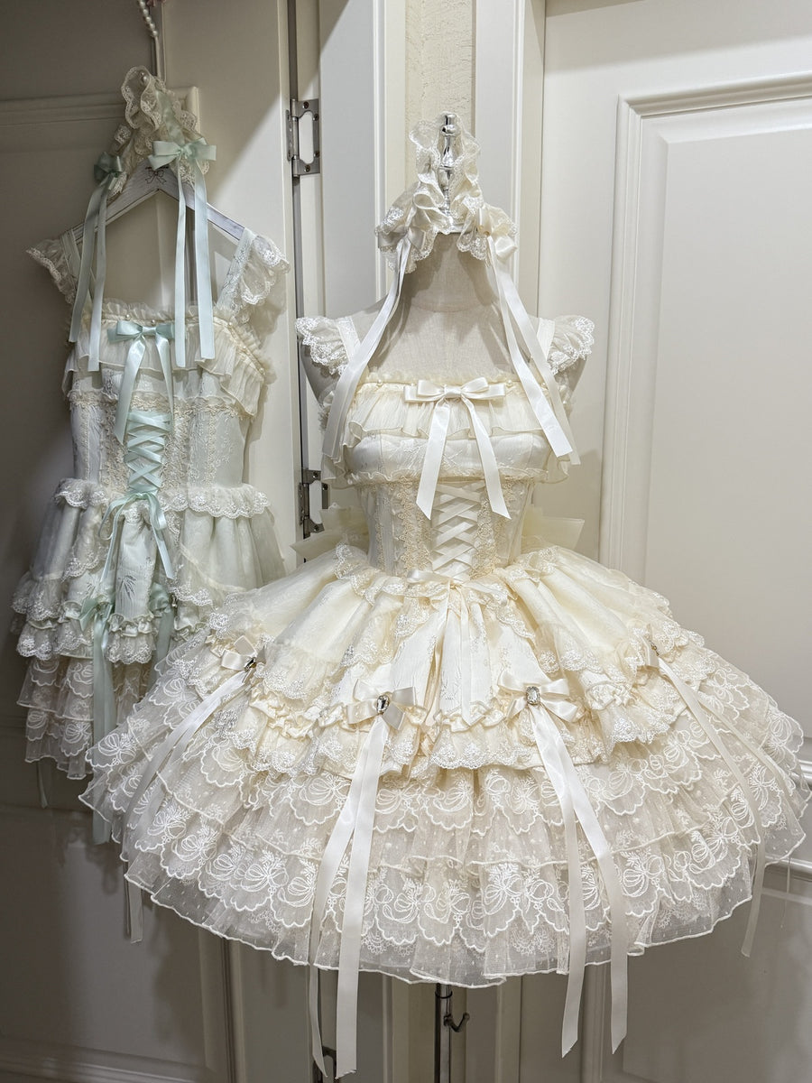 Apricot Ballet Lolita JSK Dress with Train | Sweet Princess Gown