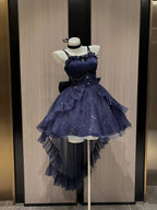 Blue Lolita Princess Ball Gown with Train & Choker