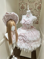 Pink Light Wedding Lolita JSK Dress with Hat & Necklace