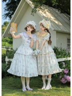 Purple Country Lolita Floral Print OP with Matching Flat Hat
