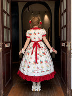 Plus Size Strawberry Print Sweet Lolita OP Dress - Large Hem Long Style
