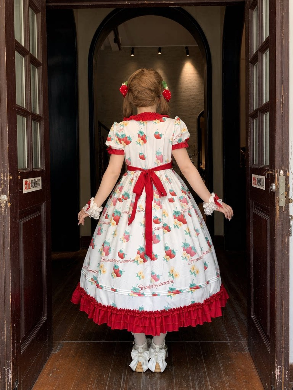 Plus Size Strawberry Print Sweet Lolita OP Dress - Large Hem Long Style