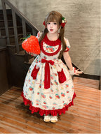Plus Size Strawberry Print Sweet Lolita OP Dress - Large Hem Long Style
