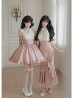 Short Color Block Lolita Dress with Waist Boning & Ruffles
