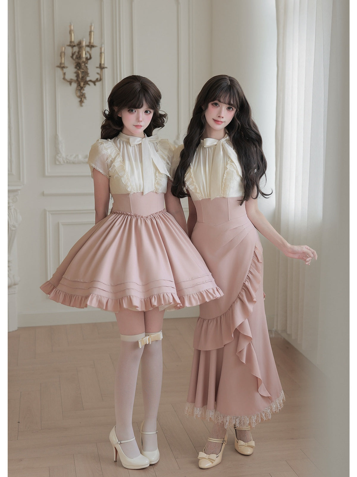 Short Color Block Lolita Dress with Waist Boning & Ruffles