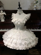 White Ballet Core Lolita JSK Dress Full Set with Free Mini Hat