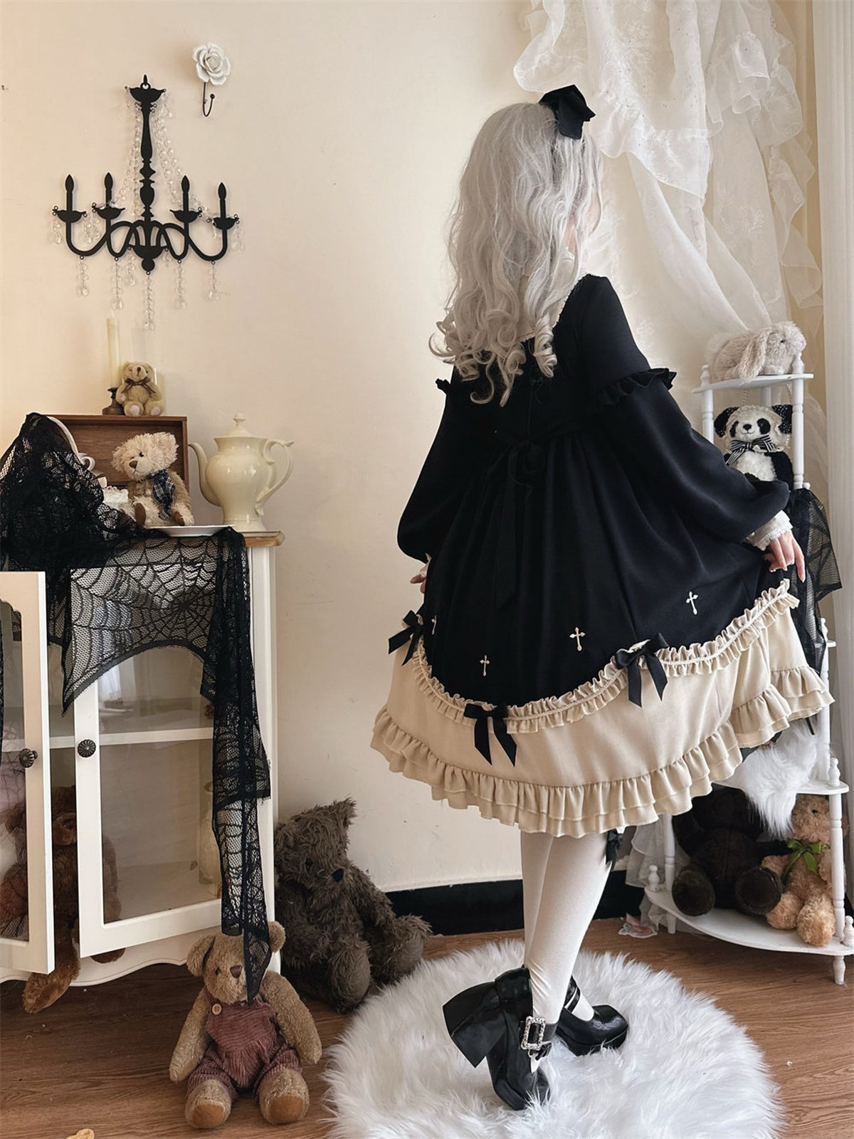 Classic Gothic Black Lolita OP Long Sleeve Dress | Plus Size