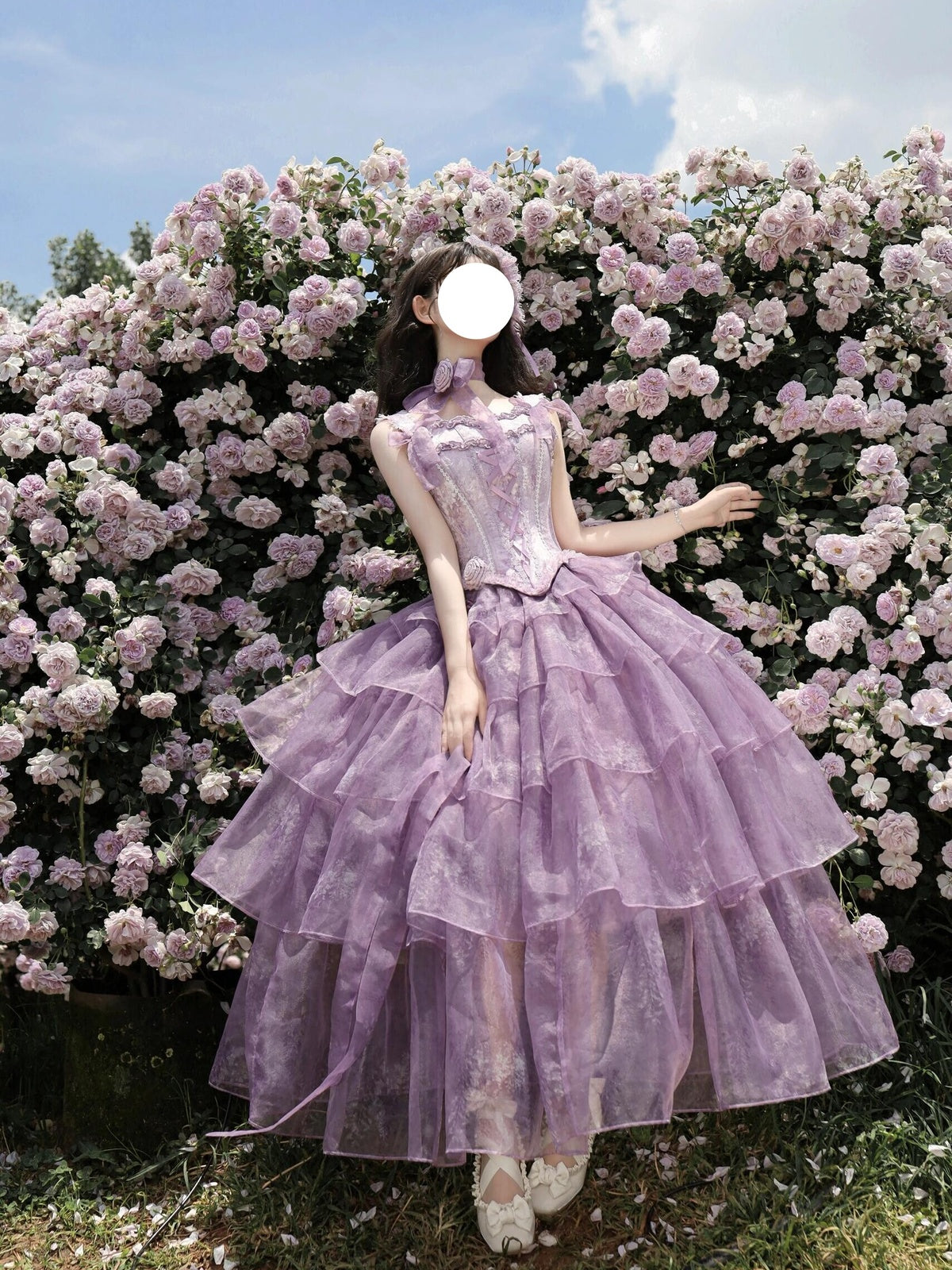 Elegant Purple Lolita Ball Gown - Luxury High-End Long Dress Full Set
