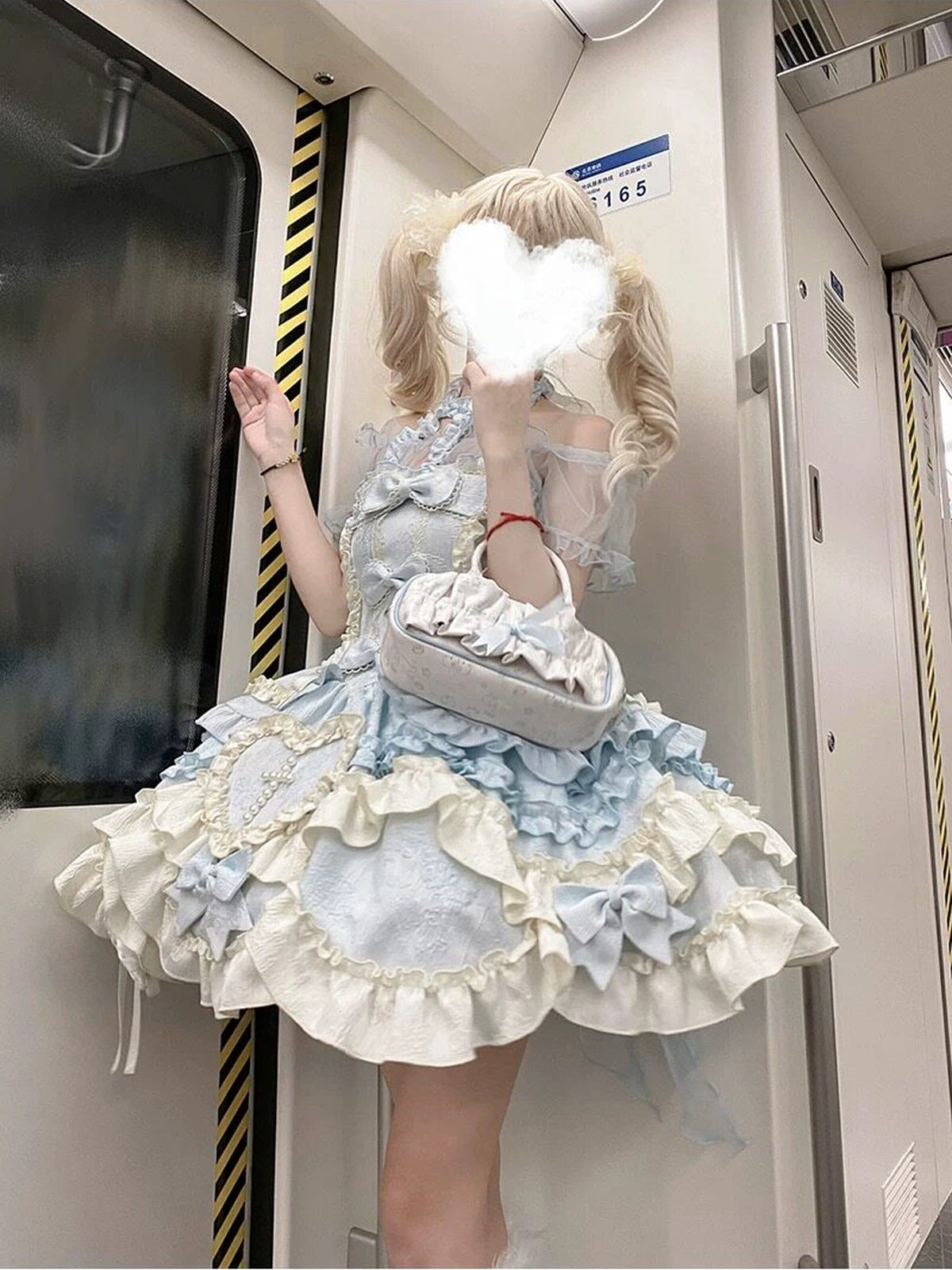 Sweet Blue Halter Gothic Lolita JSK Dress with Bow Train