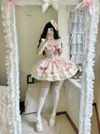Pink Balletcore Lolita JSK Dress Full Set with Petticoat