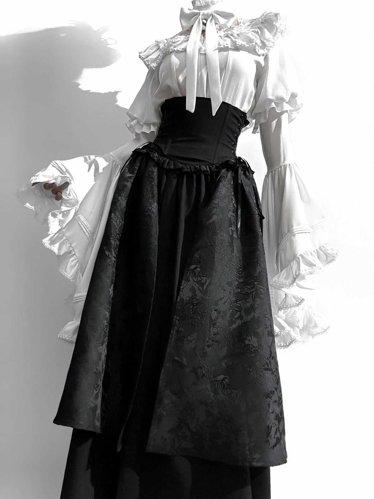 Gothic Black Widow Lolita Dress Set with Hime Sleeve Blouse & SK