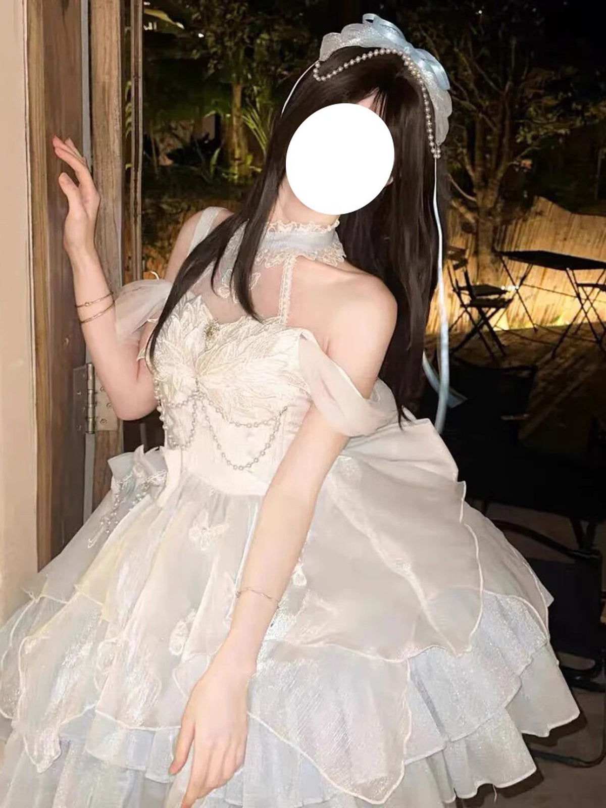 Glitter Blue & White Lolita Princess Dress Set with Free Petticoat