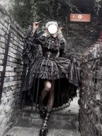 Gothic Lolita Cross & Thorns Dress Set - Black Long Sleeve Outfit