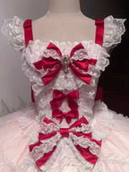 Pink Lolita JSK Suspender Dress with Train & Headband