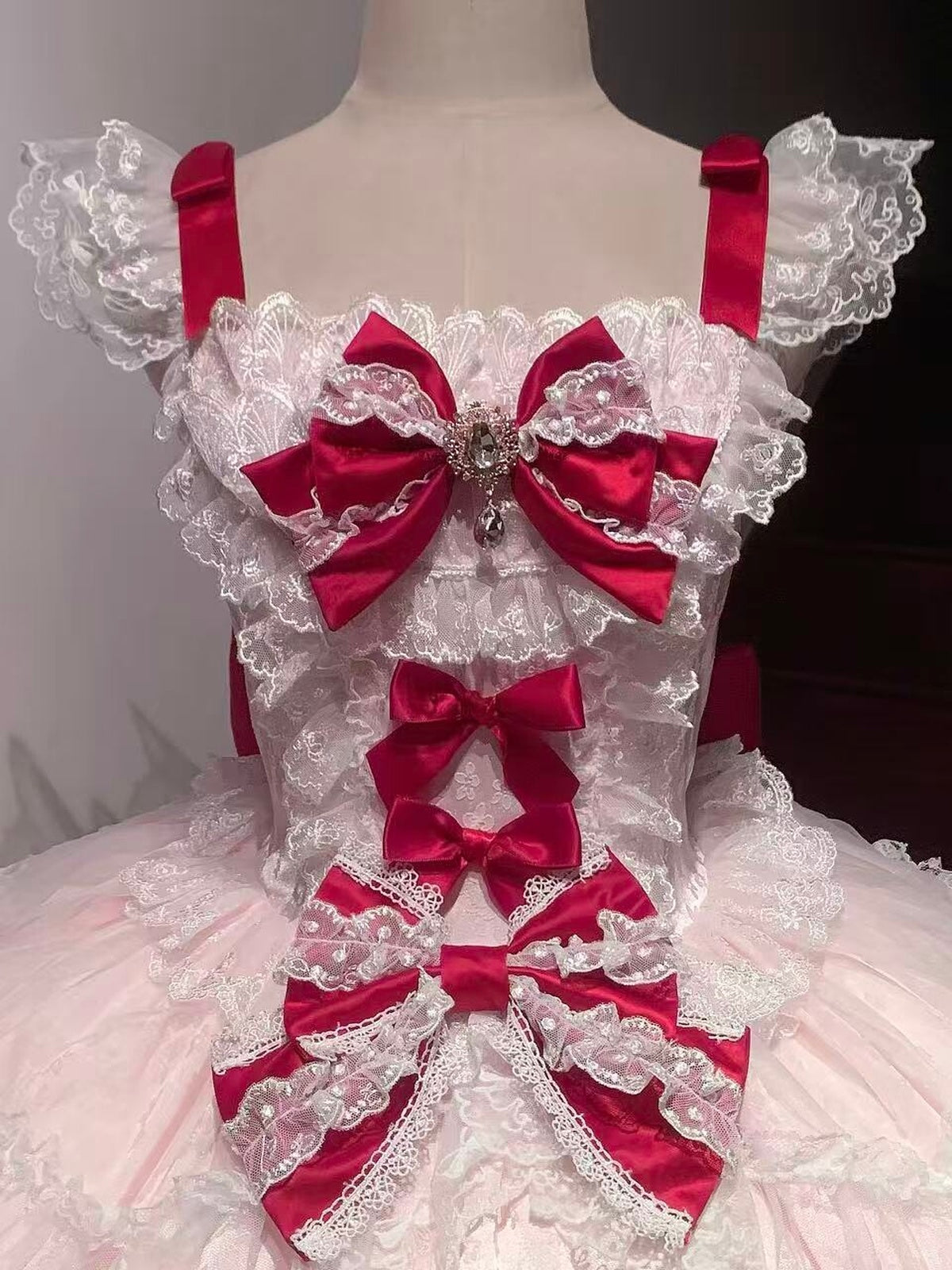 Pink Lolita JSK Suspender Dress with Train & Headband