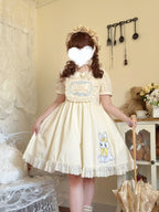 Plus Size Apricot Sweet Lolita OP Dress - Embroidered Large Hem Style
