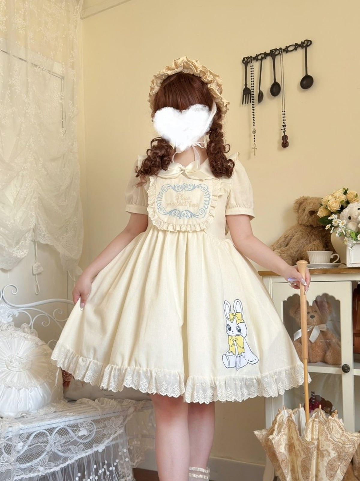 Plus Size Apricot Sweet Lolita OP Dress - Embroidered Large Hem Style