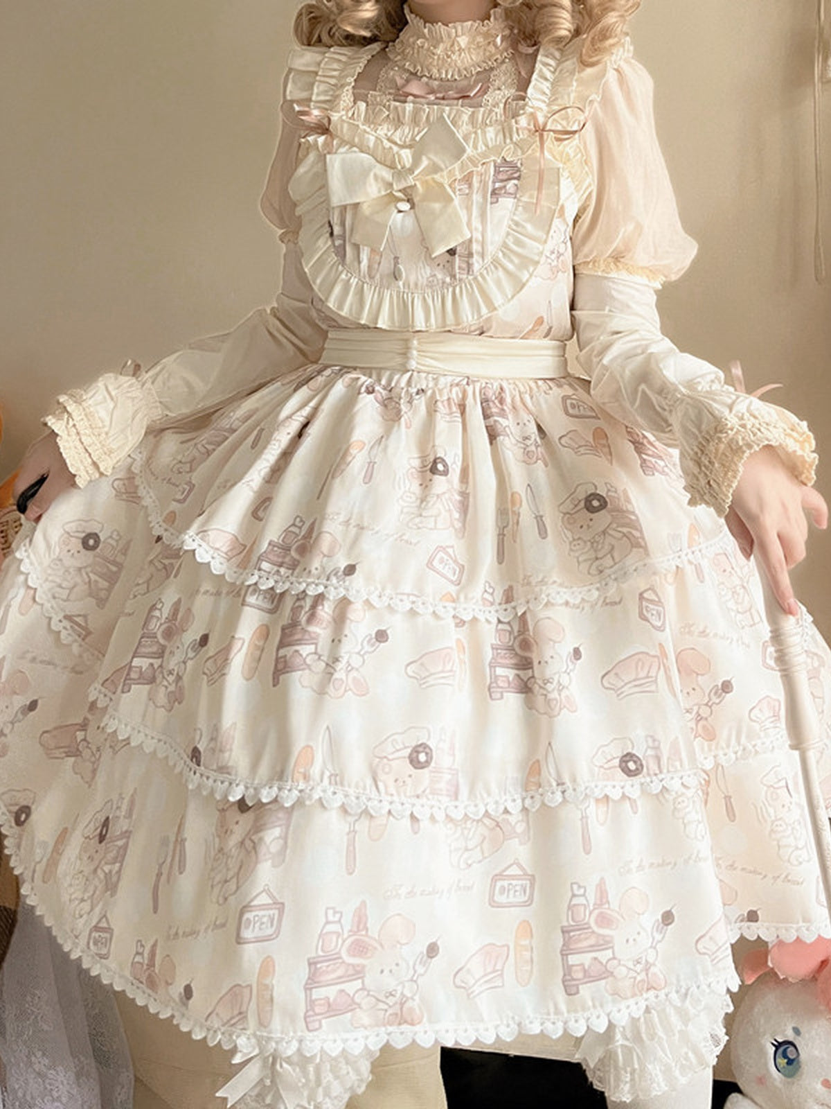 Plus Size Sweet Lolita JSK | Beige Bunny Bakery Jumper Dress