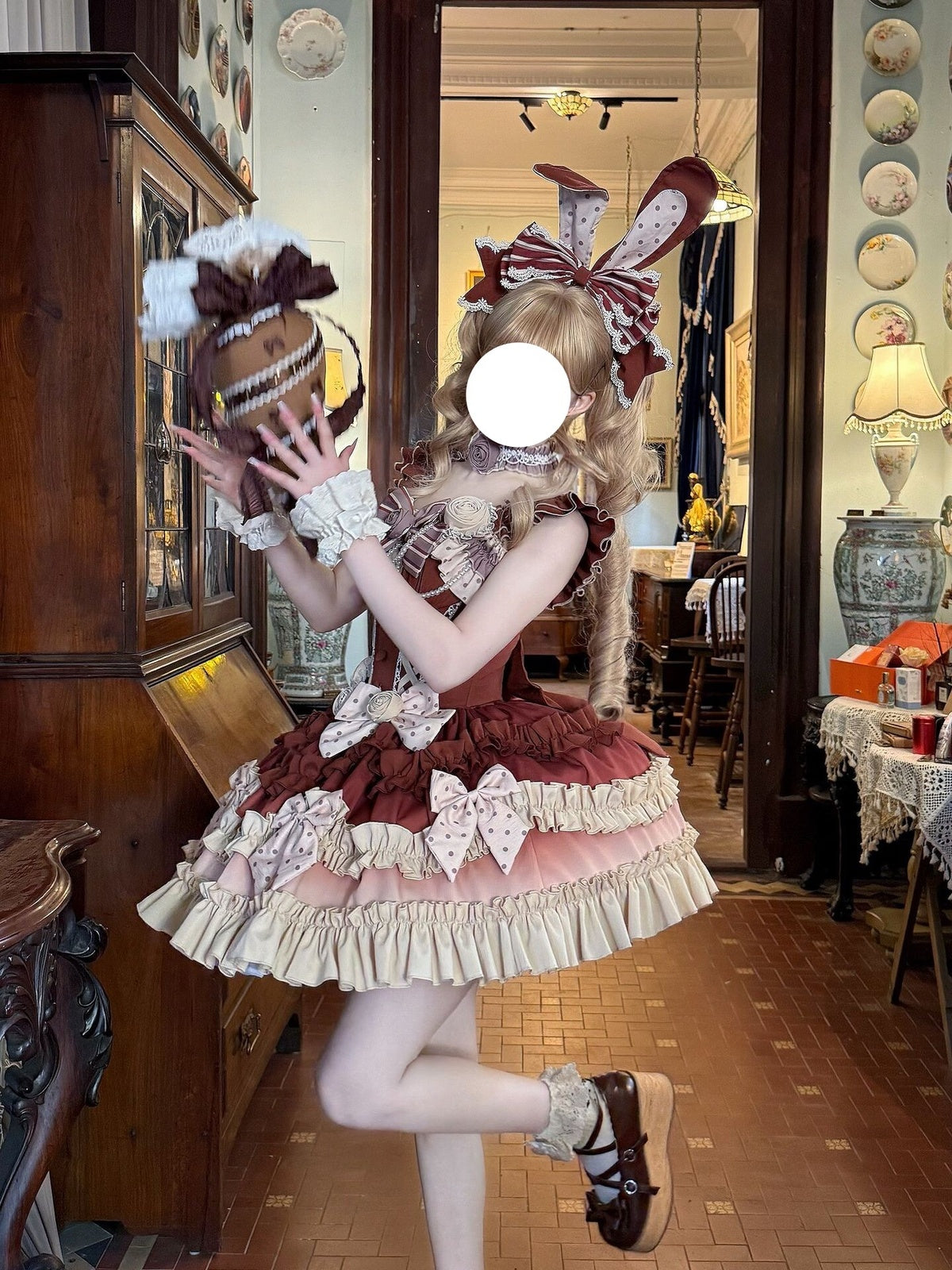 Bavarois Coffee Brown Sweet Lolita JSK Dress with Headpiece