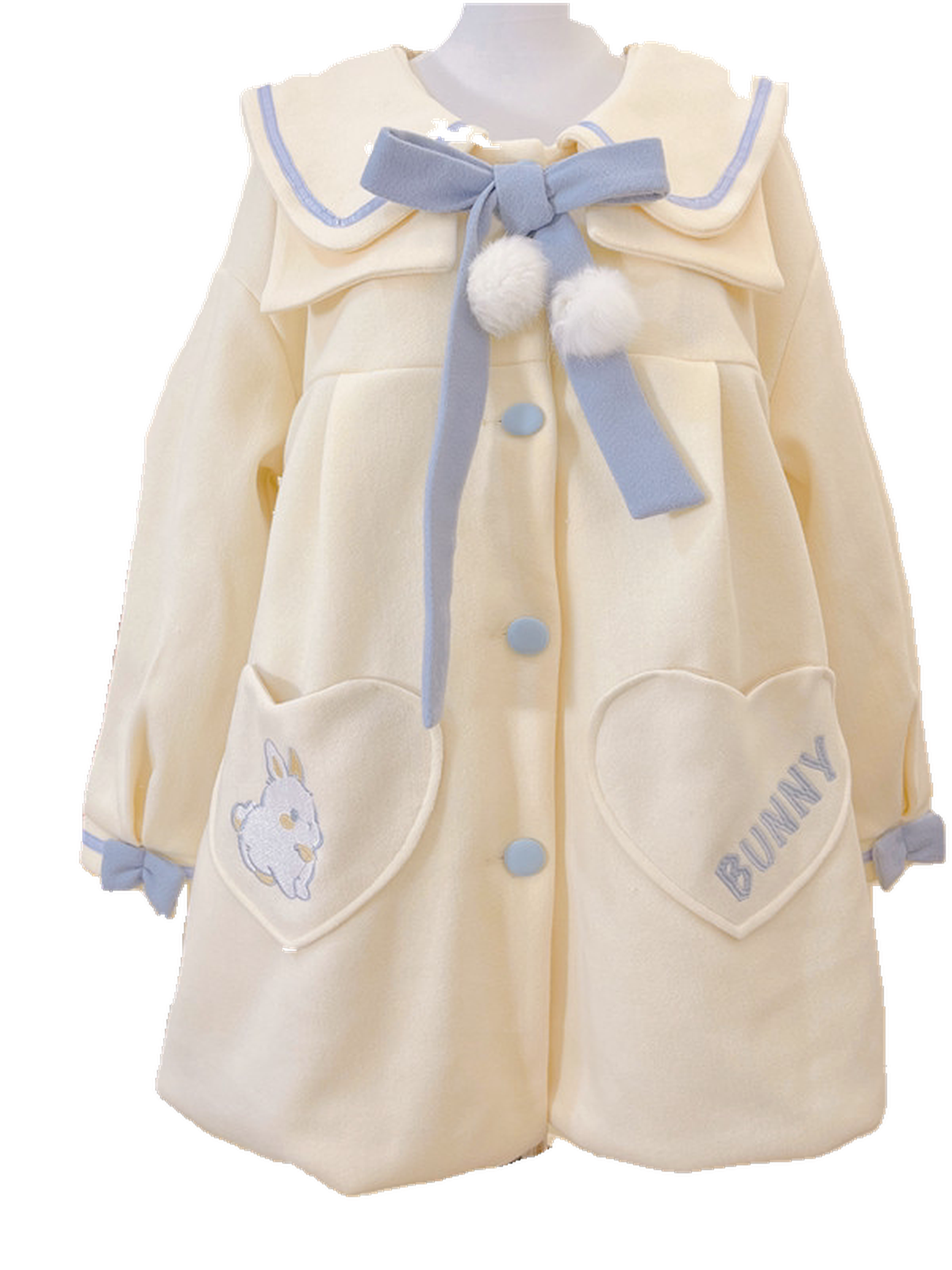 Plus Size Sweet Lolita Wool Coat: Cute Bunny Bow Winter Outerwear