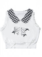 White Gingham Peter Pan Collar Tank with Cartoon Print - PINK SAVIOR | CoyBunny