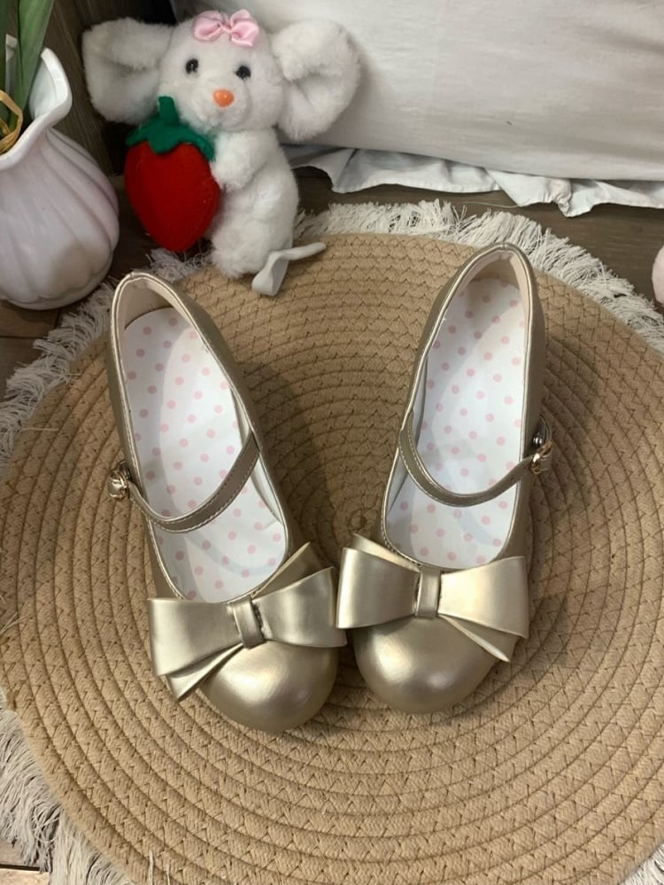 Golden Sweet Lolita Mary Janes - 5cm Heeled Bow Shoes | CoyBunny