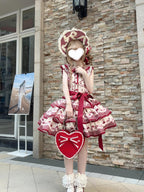 Sweet Cherry Lolita Tiered Dress Set with Bonnet