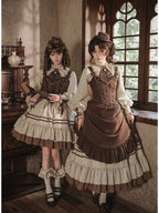 Short Ruffle Lolita OP Set with Corset, Drape & Brooch