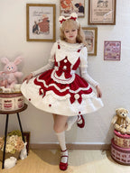 Red Christmas Sweet Lolita JSK Dress & Cute Apron Winter Set