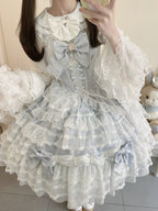 Sax Blue Winter Lolita JSK Dress & Matching Bonnet Set