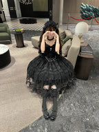 Black Gothic Lolita Wedding JSK Dress Set | Hime Princess Gown