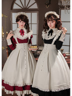 Black Elegant Maid Lolita OP Set with Apron, Necktie & Headband