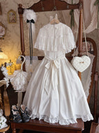 Elegant White Classic Lolita Dress Short Sleeve Midi JSK Full Set