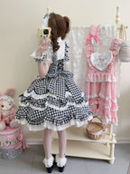 Black Gingham Sweet Lolita JSK Dress & Matching Accessory Set