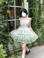 Sweet Green Lolita Princess Cupcake JSK Dress with Free Train