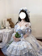 Sweet Lolita Blue Rose Dress Set - Lace Princess Birthday Gown