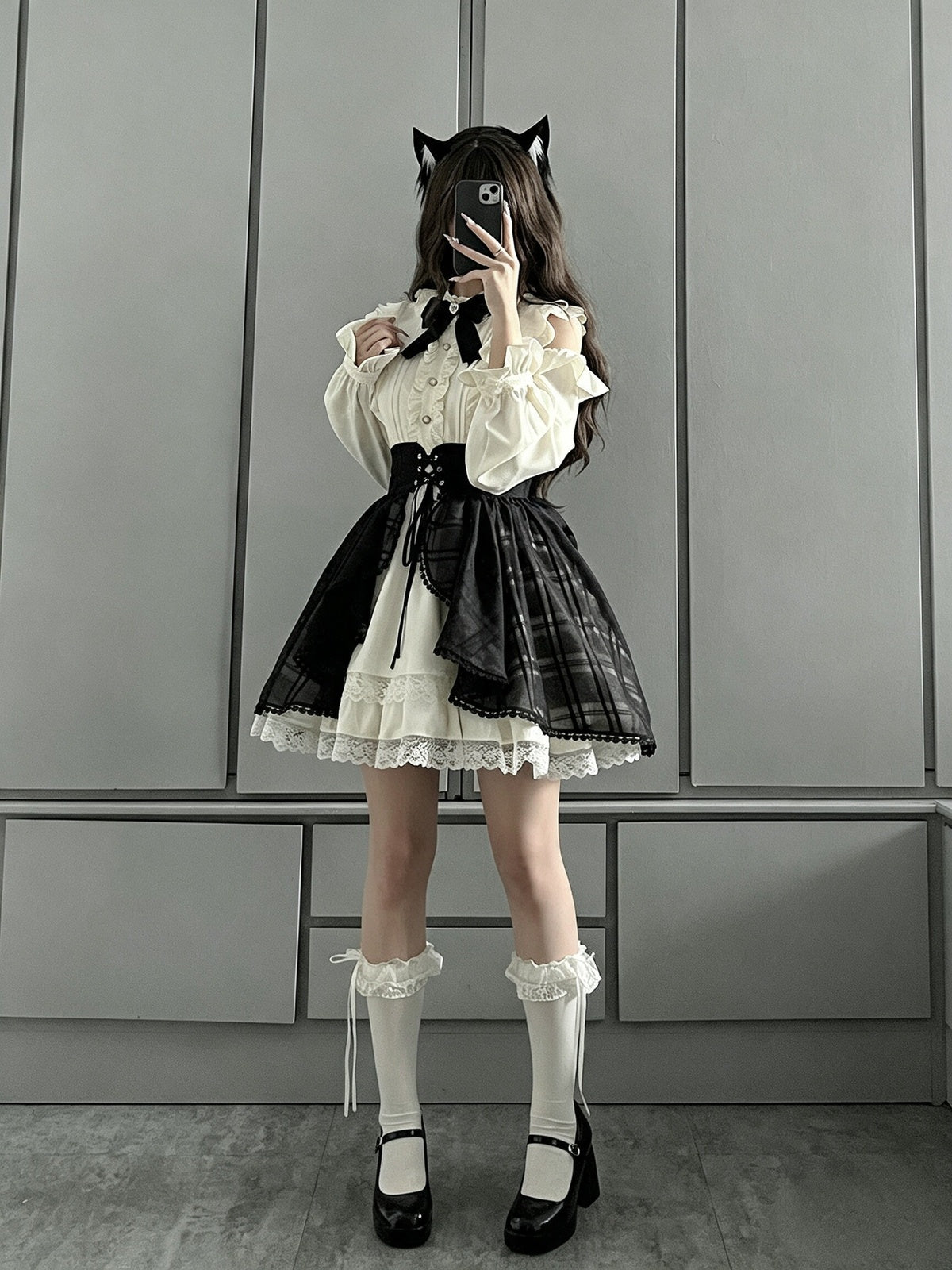 Rita White & Black Classic Lolita OP Dress - Girly Princess Outfit