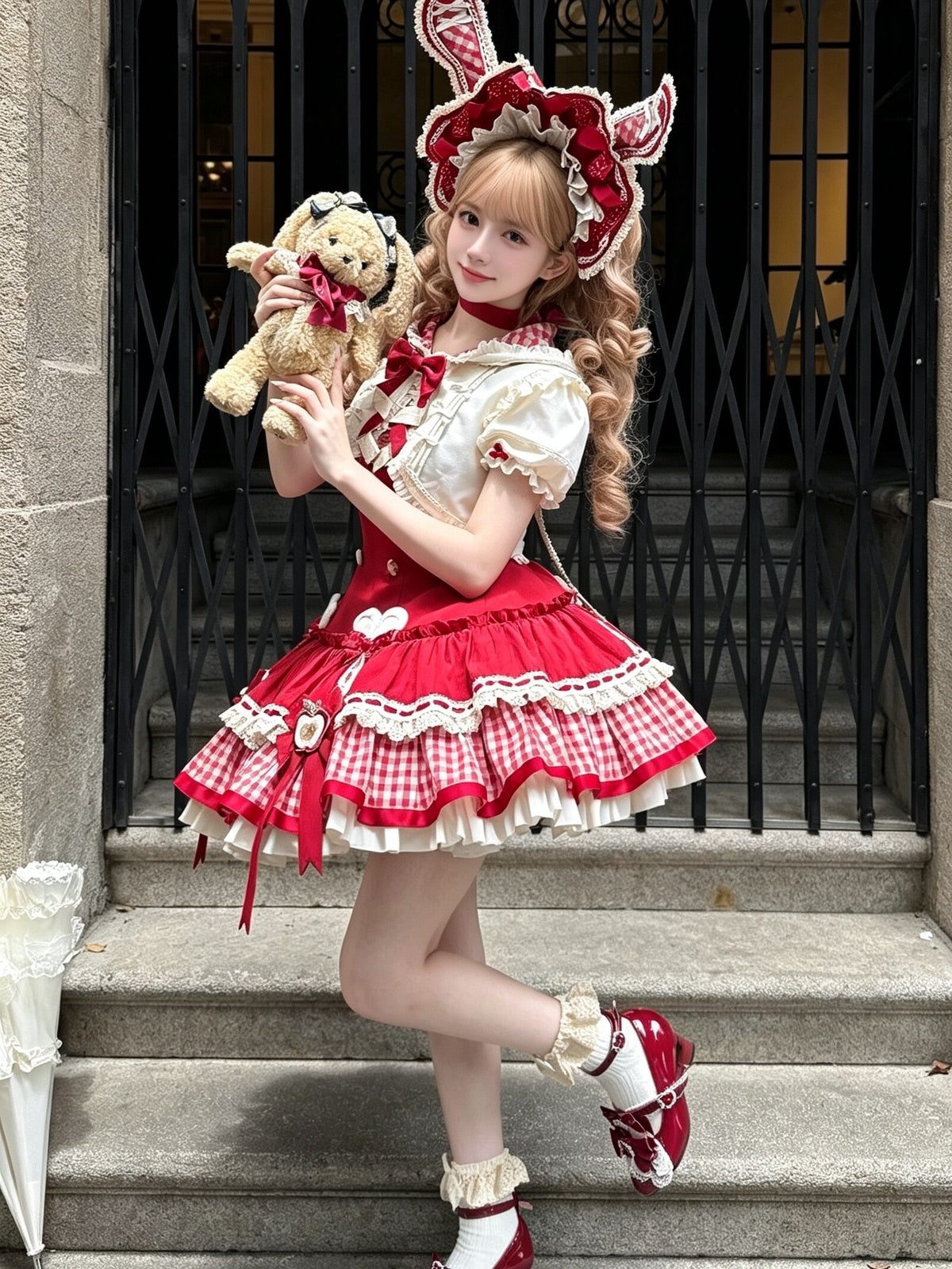 Sweet Red Rabbit Lolita Dress Short Sleeve JSK Set