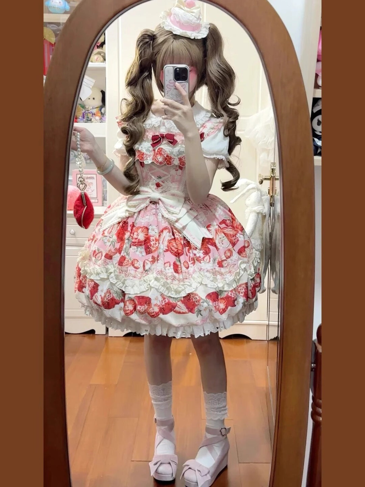 Sweet Strawberry Lolita JSK Dress Set with Blouse & Headband