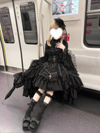 Gothic Black Cross Lolita Dress Set with Blouse, Corset & Petticoat
