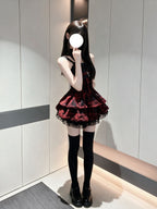 Gothic Punk Red Plaid Lolita Dress Set with Cardigan