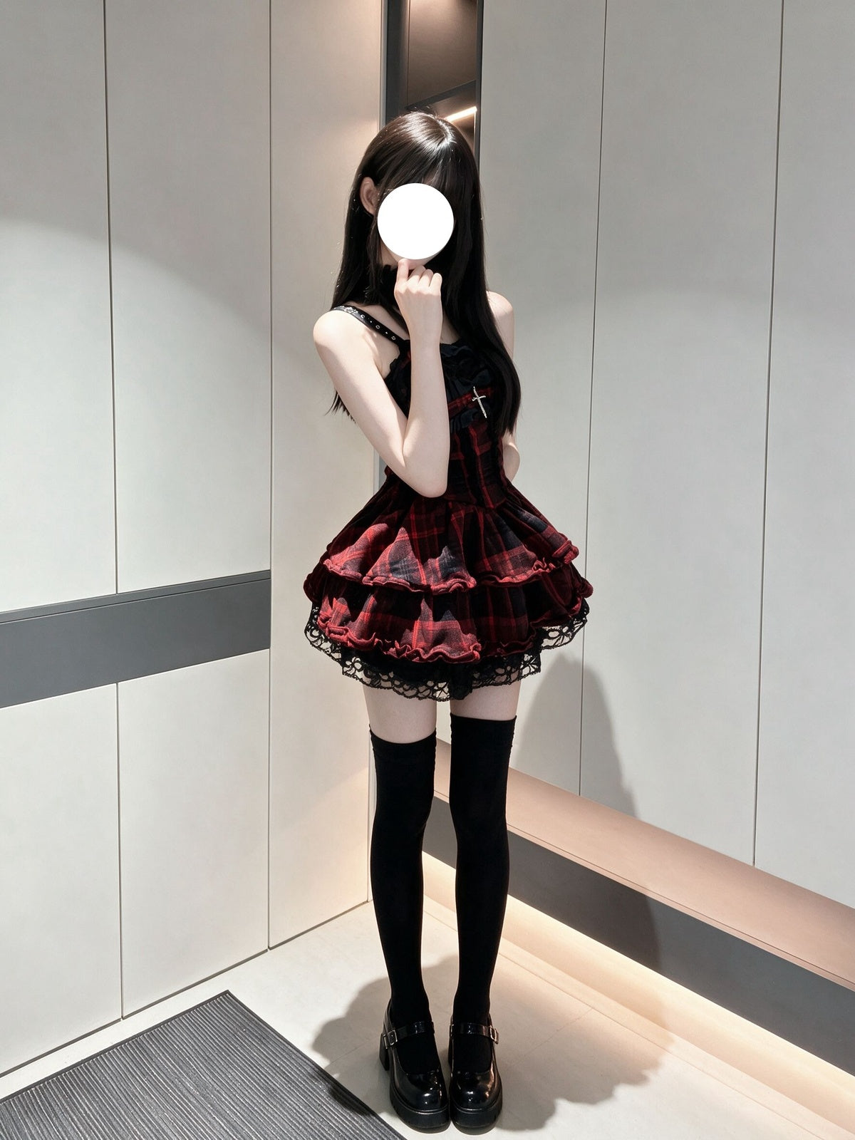 Gothic Punk Red Plaid Lolita Dress Set with Cardigan