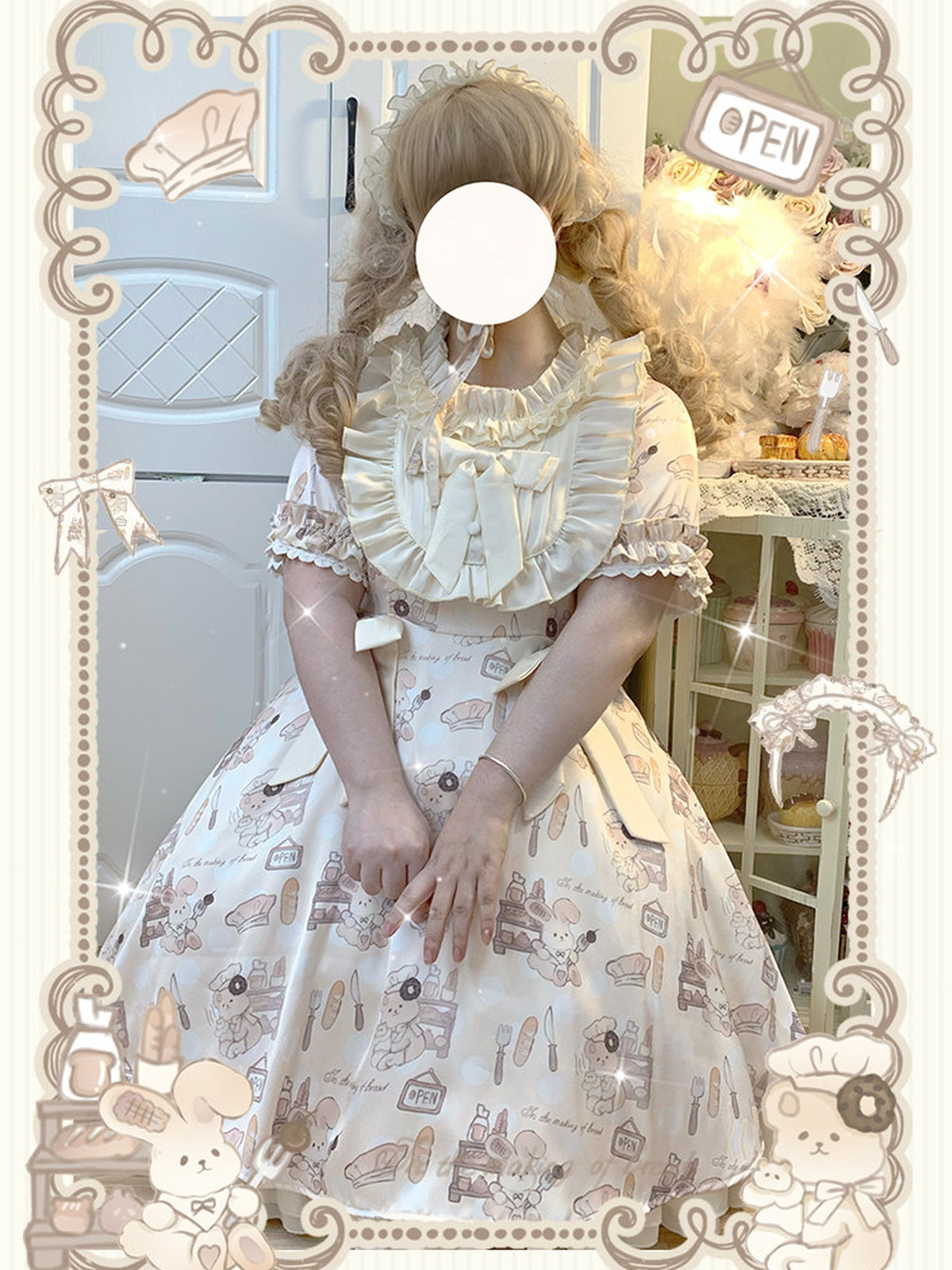 Plus Size Sweet Lolita OP Dress: Slimming Frilly Kawaii Print Dress