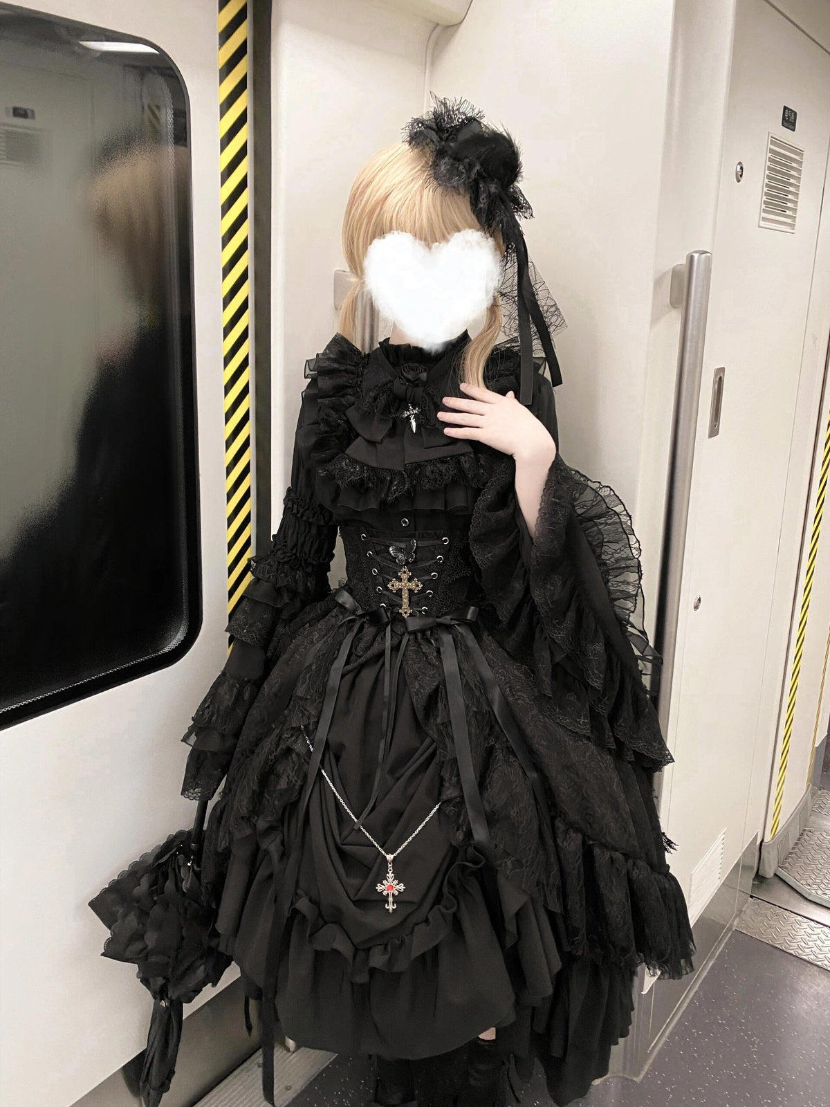 Black Gothic Lolita Dress Set - Long Sleeve Halloween Cosplay Outfit