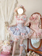 Sweet Ribbon Lolita Ballet JSK Dress - Blue & Pink Princess Gown