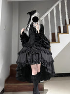 Gothic Black Phoenix Lolita Dress Set with Blouse & Tiered Skirt