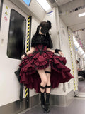 Black and Red Gothic Lolita Dress Set for Halloween Cosplay
