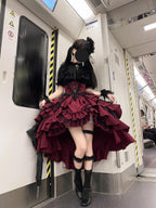 Black and Red Gothic Lolita Dress Set for Halloween Cosplay